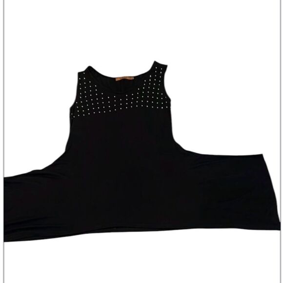 Bellini size S black tunic with silver embellishments drapey shark bit hem EUC - Picture 1 of 7